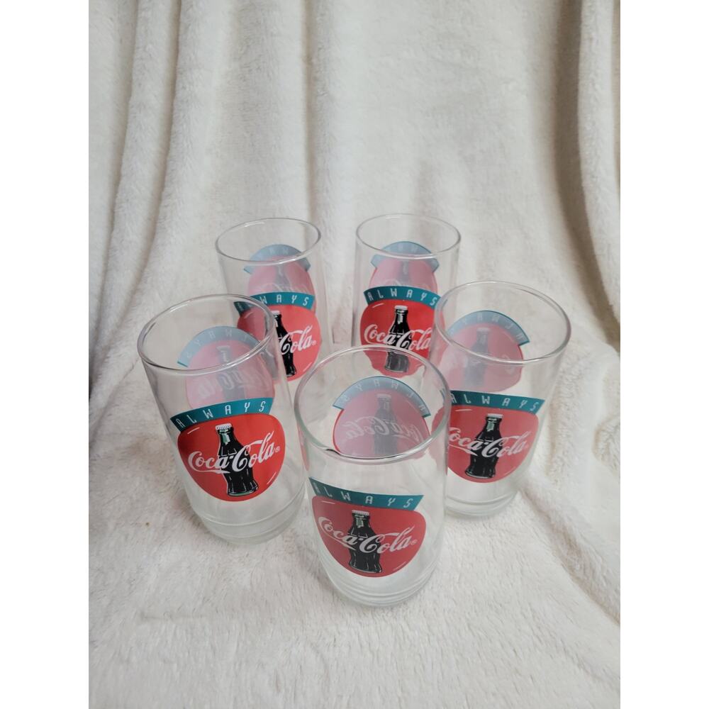 VTG 90s COKE Always Coca-Cola Graphic Logo Print Drinking Glasses✨️Set of 5